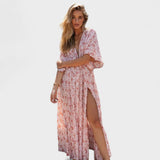 Vilma - Rozā boho kleita ar šķēlumu