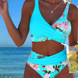 Bikini ar kontrastējošu ziedu rakstu un šķēlumu